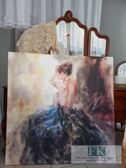 OBRAZ NA PŁÓTNIE DAMA KOBIETA Z PERŁAMI 100/ 100 CM