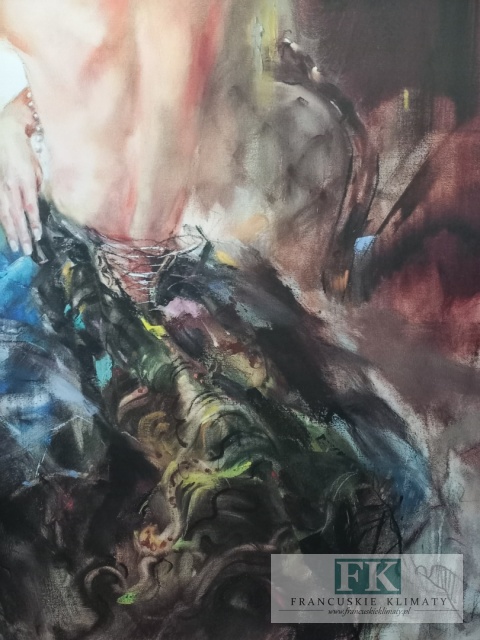 OBRAZ NA PŁÓTNIE DAMA KOBIETA Z PERŁAMI 100/ 100 CM