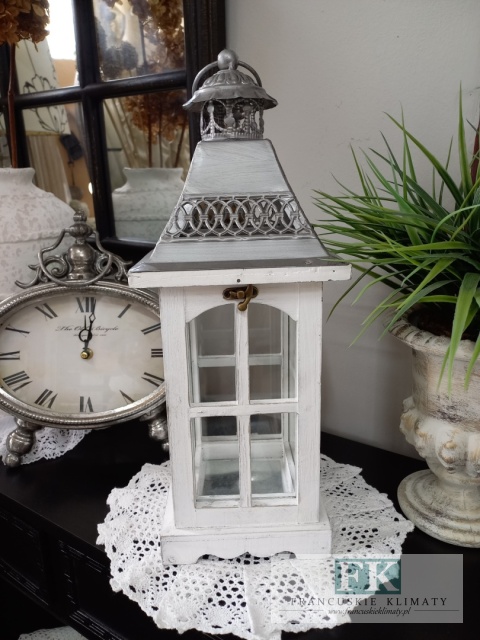 44 cm LATARNIA, LAMPION , mała BIAŁA FRANCJA , SHABBY