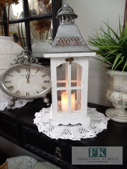 44 cm LATARNIA, LAMPION , mała BIAŁA FRANCJA , SHABBY