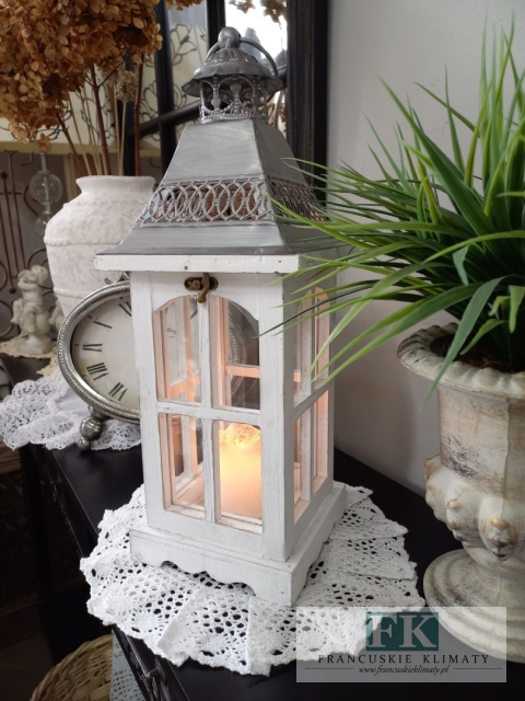 44 cm LATARNIA, LAMPION , mała BIAŁA FRANCJA , SHABBY