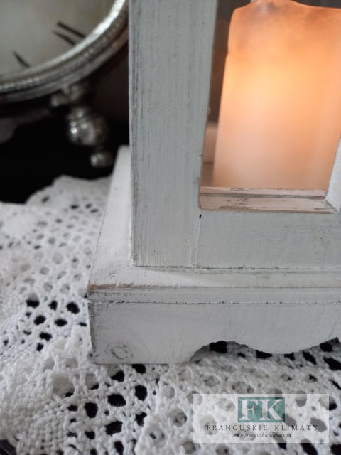 44 cm LATARNIA, LAMPION , mała BIAŁA FRANCJA , SHABBY