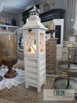 CUDOWNA LATARNIA , LAMPION DREWNO 63 cm MAŁA FRANCJA , SHABBY