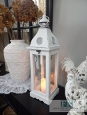 WSPANIAŁA DREWNIANA LATARNIA-LAMPION 50 CM W STYLU FRANCUSKIM, SHABBY, PROWANSJA.