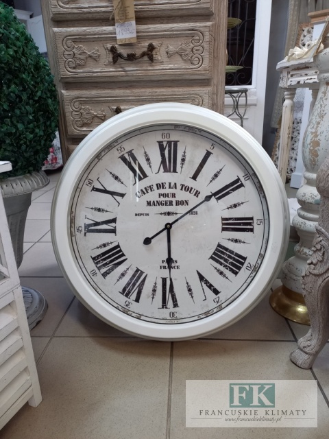 ZEGAR ŚREDNICA 50 CM , W MATALOWEJ RAMIE , PRZESZKLONY W STYLU FRANCUSKIM , SHABBY CHIC , VINTAGE , PROWANSJA