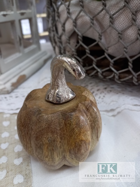DEKORACJA DYNIA 10 cm drewno , aluminium srebro