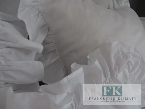 EKSKLUZYWNA POŚCIEL 140x200 FALBANY HANDMADE BAWEŁNA 100% FRANCJA PROWANSJA