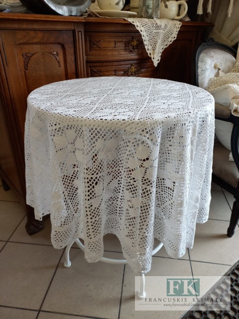 OBRUS NICIANY SZYDEŁKO fi 120 cm koło BIEL 100 % BAWEŁNA tkany klockowo SZYDEŁKOWY
