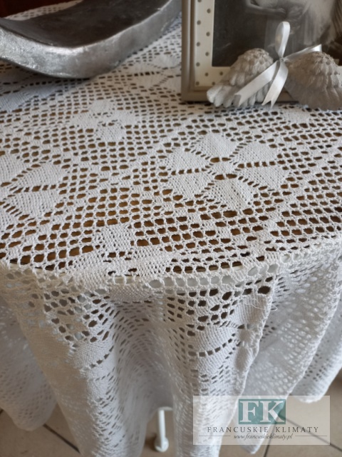 OBRUS NICIANY SZYDEŁKO fi 120 cm koło BIEL 100 % BAWEŁNA tkany klockowo SZYDEŁKOWY