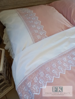 EKSKLUZYWNA POŚCIEL KORONKA TIULOWA 140x200 HANDMADE BAWEŁNA 100% FRANCJA PROWANSJA