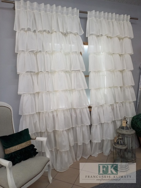KPL , KOMPLET 2 szt zasłon ZASŁONY 8 FALBAN BATYST KREM 140/250