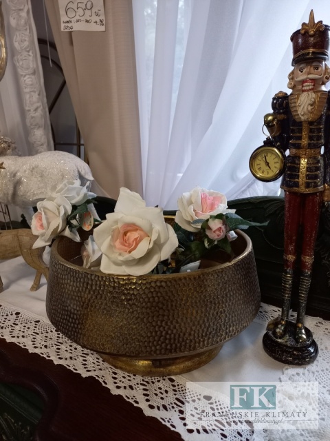 METALOWA PATERA , OSŁONKA , WAZON , DONICA 35 CM ZŁOTO ANTYCZNE