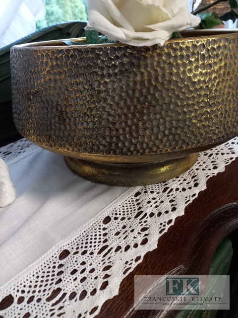 METALOWA PATERA , OSŁONKA , WAZON , DONICA 35 CM ZŁOTO ANTYCZNE