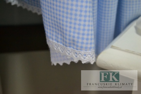 LAMBREKIN + 2 BOKI WYS 160 CM BŁĘKITNA PEPITKA KRATKA BAWEŁNA 100% SHABBY CHIC PROWANSJA