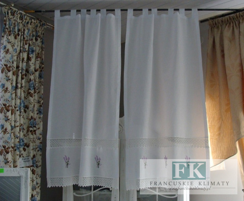KPL 2 szt zasłonka 80 x 150 cm bawełna koronka LAWENDA haft provanc