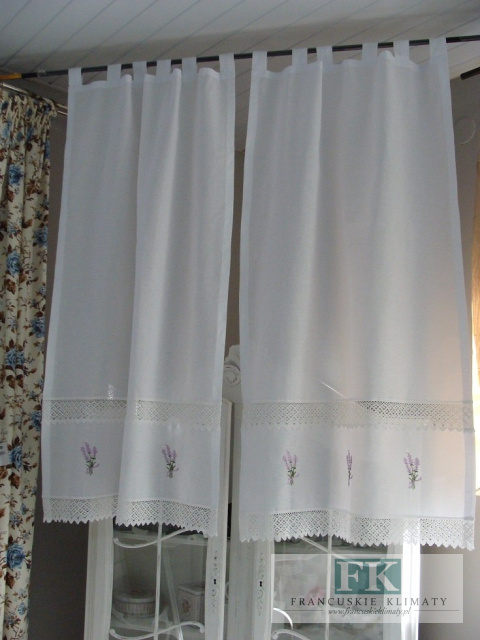 KPL 2 szt zasłonka 80 x 150 cm bawełna koronka LAWENDA haft provanc