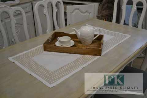 BIEŻNIK BEŻOWO-BIAŁY SERCA 50X100 SHABBY CHIC PROWANSJA FRANCJA