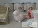 FIGURA CERAMICZNA PTAK RÓŻOWY 12 CM PROWANSJA SHABBY CHIC