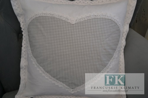 POSZEWKA DEKORACYJNA 45X45 SERCE KRATKA STYL PROWENSALSKI SHABBY CHIC FRANCUSKI