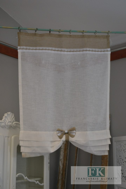 ROLETKA , EKRAN , PANEL BATYST LEN KORONKA SHABBY CHIC PROWANNSJA VINTAGE