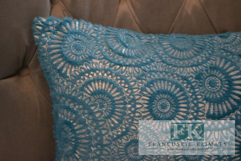 POSZEWKA DEKORACYJNA ORNAMENTY TURKUSOWA 45X45 STYL FRANCUSKI NOWOCZESNY SHABBY CHIC PROWANSJA