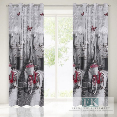 ZASŁONA CZERWONE ROWERY 140X250 NA PRZELOTKACH STYL FRANCUSKI RETRO VINTAGE ZASŁONA CZERWONE ROWERY 140X250 NA PRZELOTKACH STYL FRANCUSKI RETRO VINTAGE