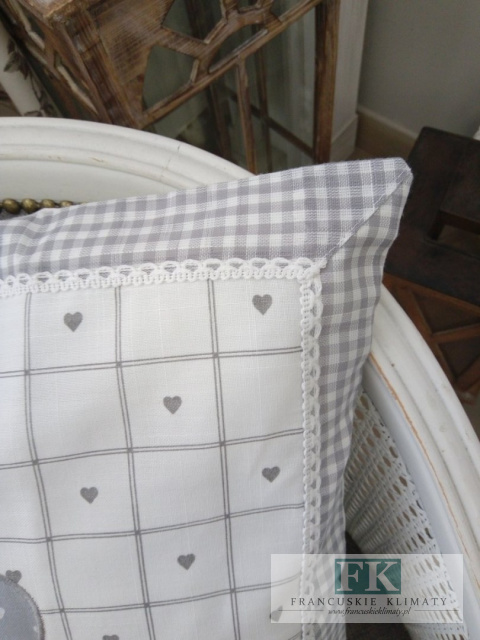 POSZEWKA DEKORACYJNA serce siwe arto 45X45 SHABBY , PROWANSJA , VINTAGE