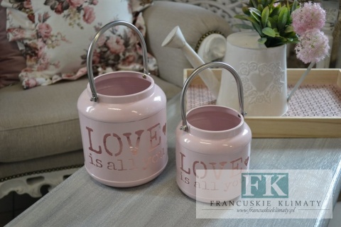 LAMPION LATARNIA METALOWA LOVE RÓŻ 21 CM