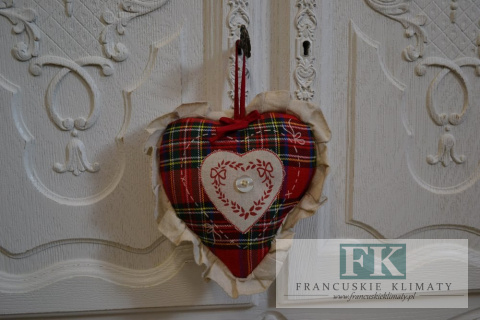 PIĘKNE BAWEŁNIANE SERDUSZKO KRATKA STYL FRANCUSKI VINTAGE SHABBY