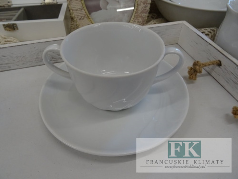 KOLEKCJA FALBANKA BULIONÓWKA+SPODEK poj. 200ml. styl francuski, shabby, vintage