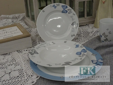 KOLEKCJA MOTYL TALERZ PŁYTKI śr. 27 CM styl francuski, shabby, vintage