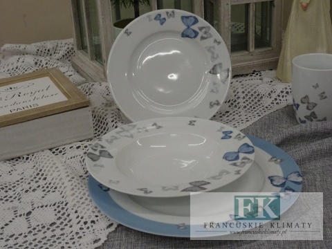 KOLEKCJA MOTYL TALERZ GŁĘBOKI śr. 22 CM styl francuski, shabby, vintage