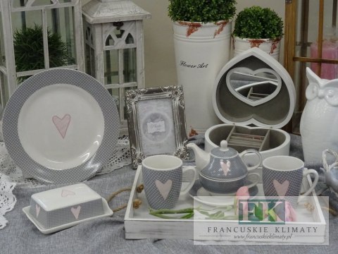 KOLEKCJA PINK HEART TALERZ PŁASKI śr. 26,5 cm styl francuski, shabby, vintage