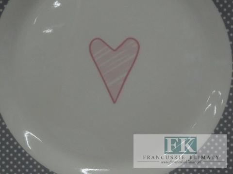 KOLEKCJA PINK HEART TALERZ PŁASKI śr. 26,5 cm styl francuski, shabby, vintage