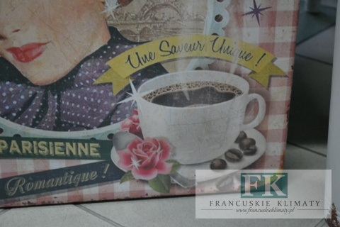 OBRAZ NA PŁÓTNIE DAMA KOBIETA Z KAWĄ 45X45 VINTAGE SHABBY CHIC FRANCJA