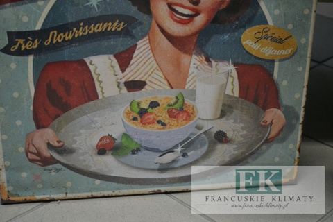 OBRAZ NA PŁÓTNIE DAMA KOBIETA ŚNIADANIE 45X45 VINTAGE FRANCJA