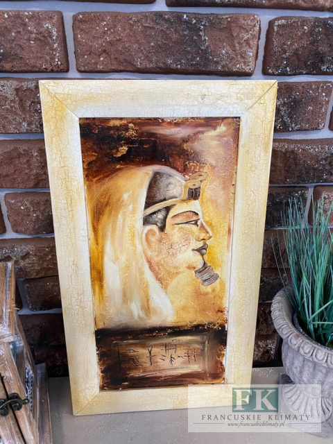 RĘCzNIE MALOWANY OBRAZ W DREWNIANEJ RAMIE 47 x 27 FARAON HANDMADE