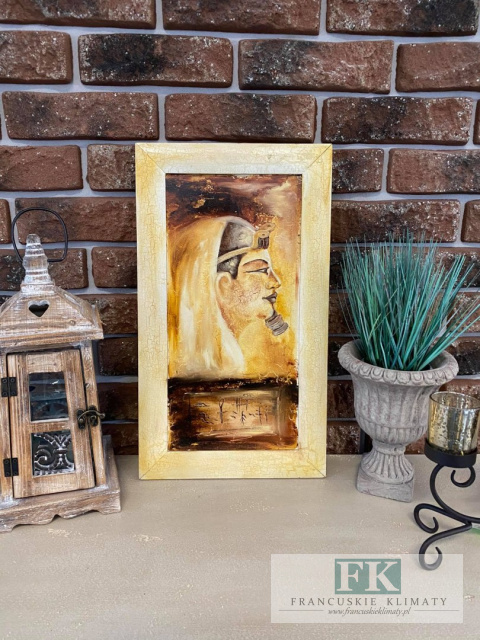 RĘCzNIE MALOWANY OBRAZ W DREWNIANEJ RAMIE 47 x 27 FARAON HANDMADE