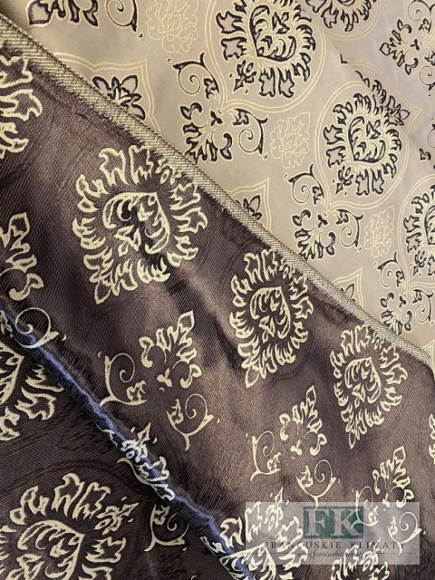 TKANINA MATERIAŁ DWUSTRONNY ORNAMNET LOFT VINTAGE ZASŁONY OBRUSY 290 cm VENGE BEŻ ZŁOTO