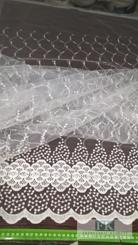 KUPON TKANINA MATERIAŁ 143x280 TIUL HAFTOWANY BIEL OKAZJA