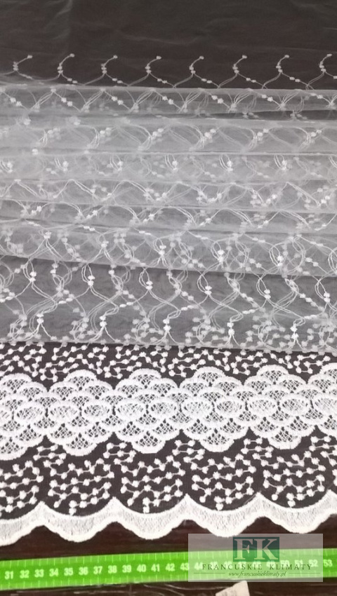 KUPON TKANINA MATERIAŁ 143x280 TIUL HAFTOWANY BIEL OKAZJA