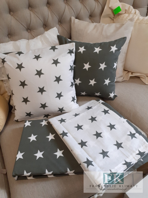 POŚCIEL 5 elementów ! 100 % bawełna GWIAZDKI SZARO BIAŁE 160X 200