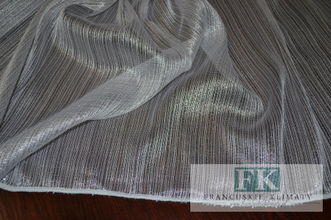TKANINA MATERIAŁ BŁYSK PASY SHINY DIAMOND BIEL SREBRO 300 CM