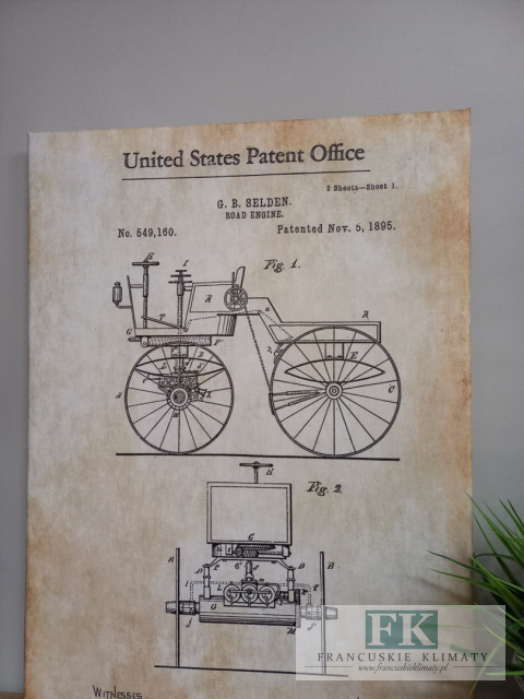 OBRAZ NA PŁÓTNIE 70X50 patent RETRO VINTAGE PATENT OFFICE