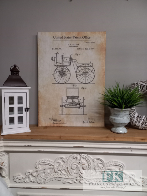 OBRAZ NA PŁÓTNIE 70X50 patent RETRO VINTAGE PATENT OFFICE
