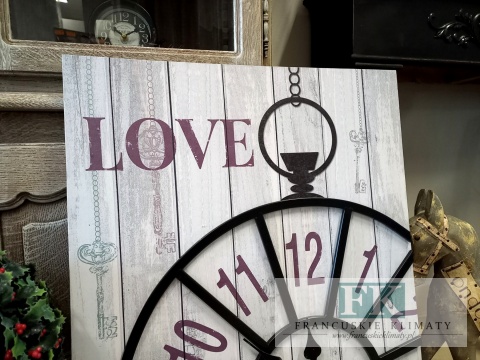 OBRAZ NA PŁÓTNIE Z ZEGAREM METAL STOPER 70X50 SHABBY VINTAGE RETRO