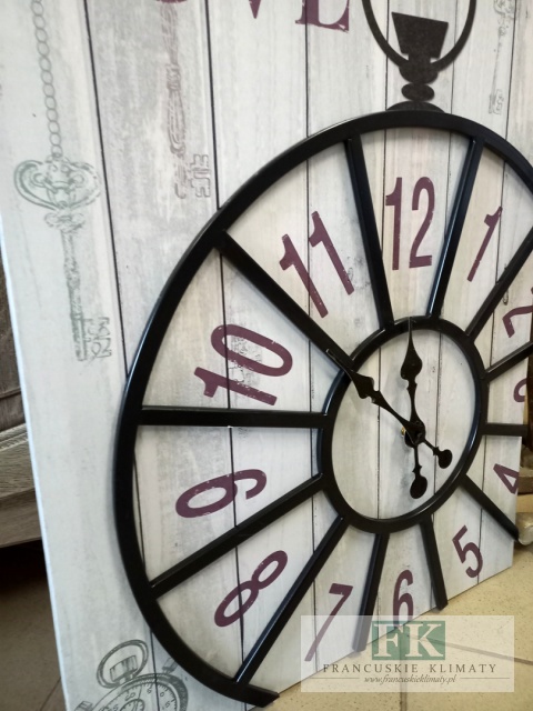 OBRAZ NA PŁÓTNIE Z ZEGAREM METAL STOPER 70X50 SHABBY VINTAGE RETRO