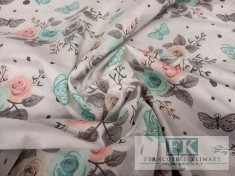 TKANINA BAWEŁNIANA , BAWEŁNA 100% , szer 160 CM PASTELOWE KWIATY