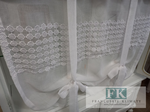 ROLETKA, EKRAN , PANEL PROWANSJA , SHABBY, SZER 90 cm WYS 125 cm BATYST , BAWEŁNA kropki biel - szare