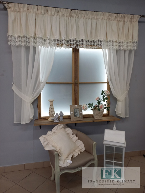 KPL lambrekin z gipiurą ,300/50 , 140/160 , boki szarfa batyst PROWANSJA , VINTAGE SHABBY